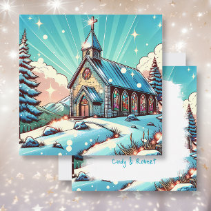 Carte Jolie église en hiver Noël personnalisé