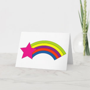 Carte Jolie étoile rose néon et arc-en-ciel rétro coloré