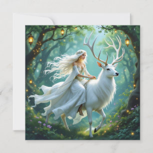 Carte Jolie Fairy and White Deer in Enchanted Forest