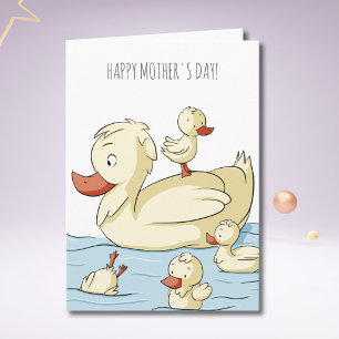 Carte Jolie Famille de Canards Drôle pour la Fête des Mè