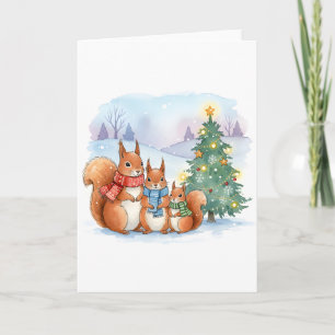 Carte Jolie famille de écureuils à l'aquarelle pour les