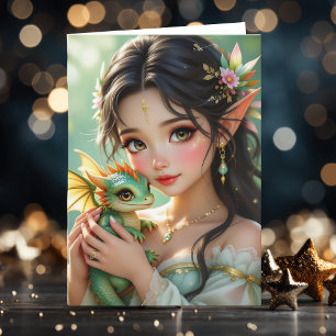 Carte Jolie Fée Elfe & Dragon   En Pensant À Toi