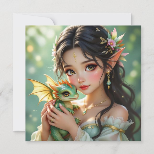 Carte Jolie Fée Elfe & Dragon Éthéré (Devant)