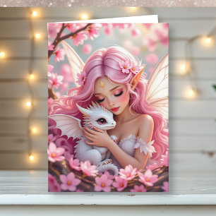 Carte Jolie Fée Elfe Rose & Dragon Pensée Pour Toi