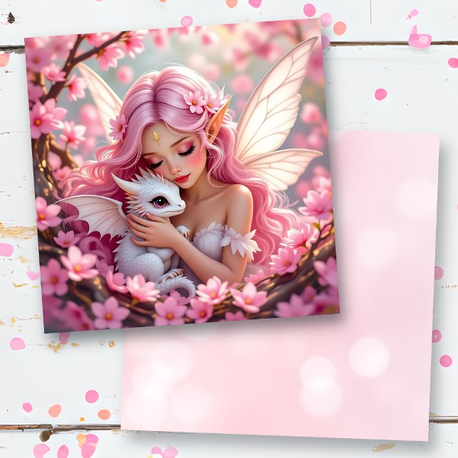 Carte Jolie fée elfe rose et dragon vierge (Créateur téléchargé)