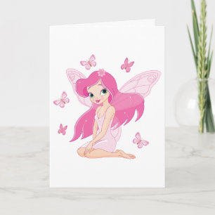 Carte Jolie Fée Rose et Papillons Magiques
