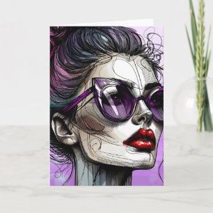 Carte Jolie femme avec lunettes de soleil et lunettes de