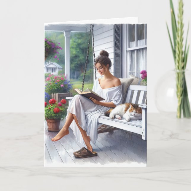 Carte Jolie femme lisant un livre pour Anniversaire (Devant)