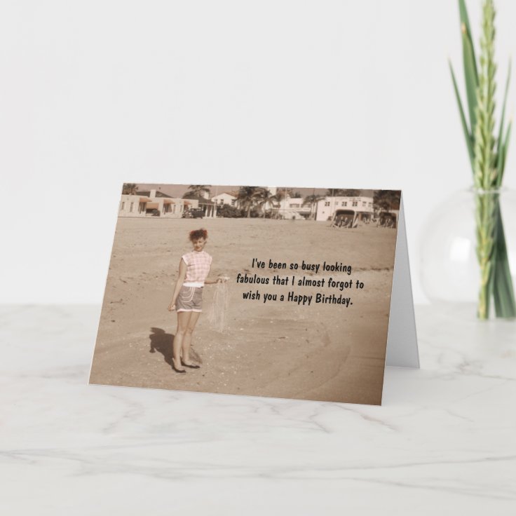 Carte Jolie Femme Sur La Plage Humour D Anniversaire Zazzle Fr