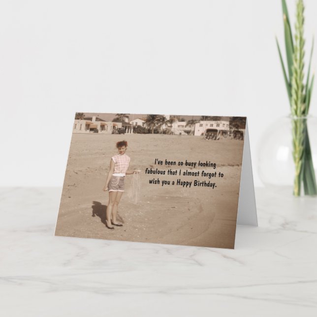 Carte Jolie femme sur la plage Humour d'anniversaire (Devant)