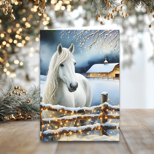 Carte Jolie ferme de chevaux blancs Noël personnalisé