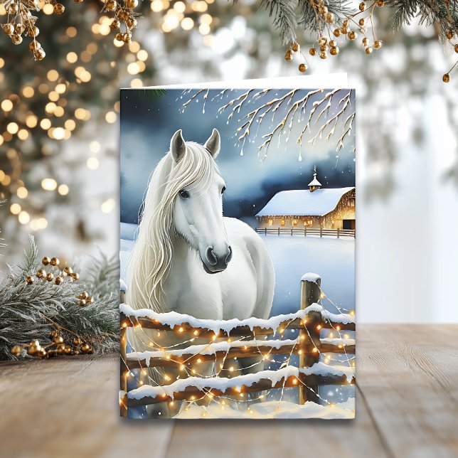 Carte Jolie ferme de chevaux blancs Noël personnalisé (Créateur téléchargé)