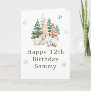 Carte Jolie fête d'anniversaire de lapins d'hiver