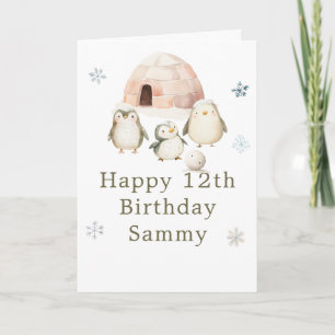 Carte Jolie fête d'anniversaire des manchots d'hiver