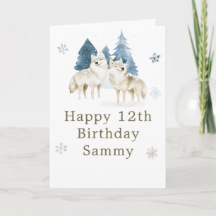 Carte Jolie fête d'anniversaire du loup arctique d'hiver
