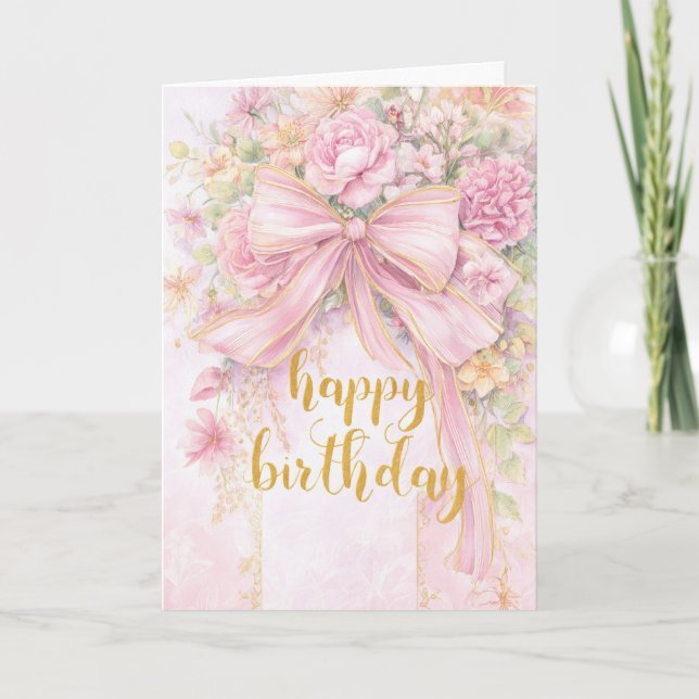 Carte Jolie Fête d'Anniversaire Florale (Devant)