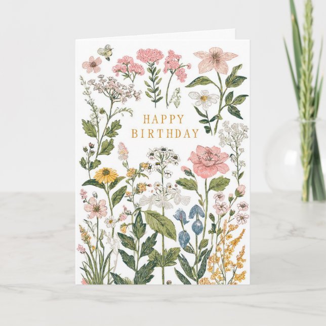 Carte Jolie Fête d'Anniversaire Florale (Devant)