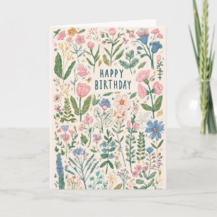Carte Jolie Fête d'Anniversaire Florale
