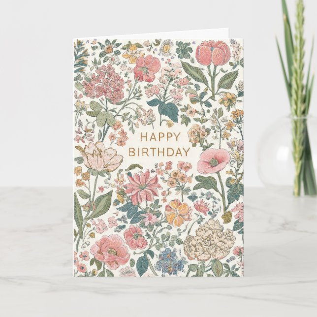 Carte Jolie Fête d'Anniversaire Florale (Devant)