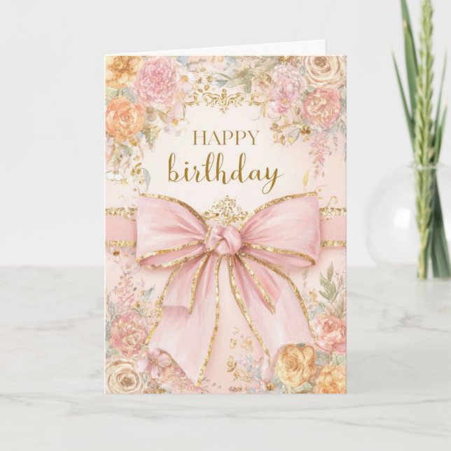 Carte Jolie Fête d'Anniversaire Florale (Devant)