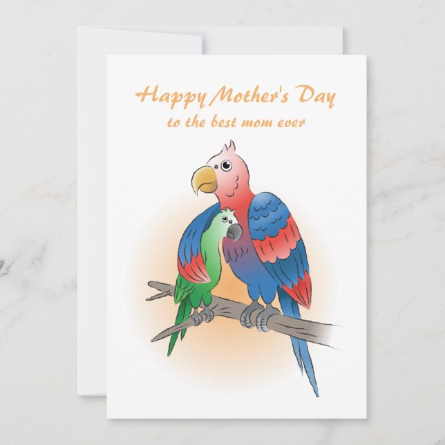 Carte Jolie fête des mères avec perroquets (Devant)