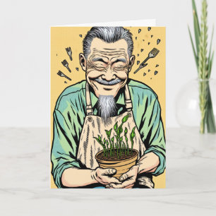 Carte Jolie fête des Pères Papa asiatique tenant une p