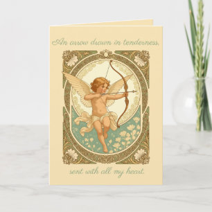 Carte Jolie Figure Chérubique avec Floraux Art Nouveau