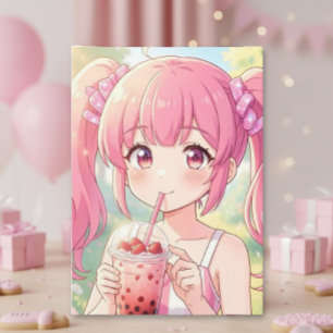 Carte Jolie Fille Anime Anniversaire de la Fille Color