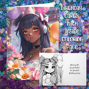 Carte Jolie fille Anime de couleur Anniversaire personna