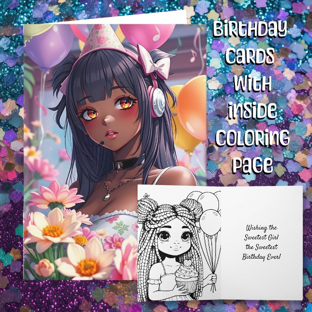 Carte Jolie fille Anime de couleur Anniversaire personna (Créateur téléchargé)