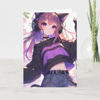 Carte Jolie Fille Anime Personnalisée Anniversaire