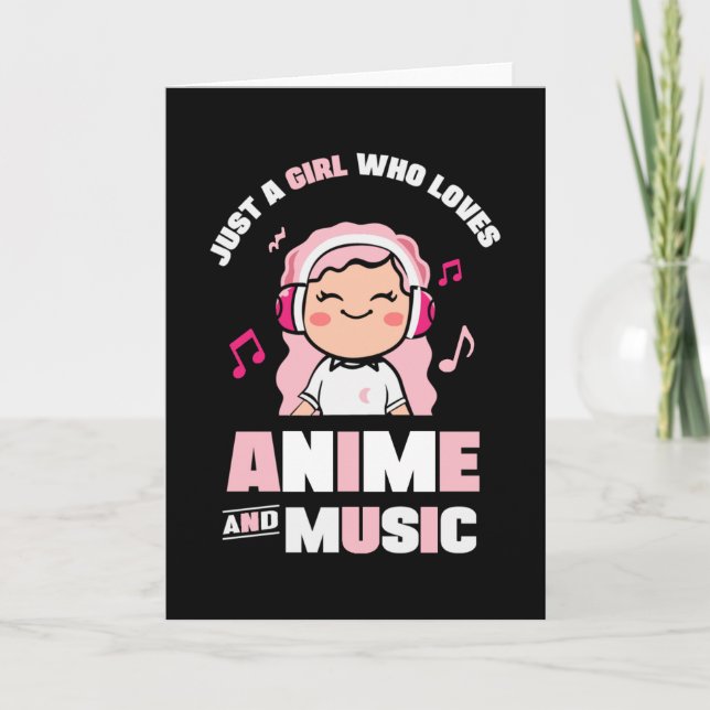 Carte Jolie fille Anime Rose | pour Anime & Music Lover (Devant)