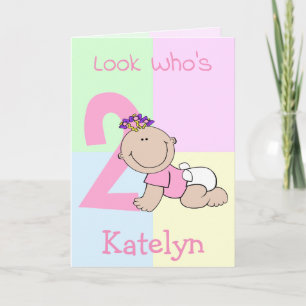 Carte Jolie Fille Bébé Dessin Animé 2ème Anniversaire