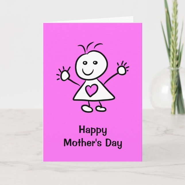Carte Jolie Fille Caricature Rose Purple Mothers Day (Devant)