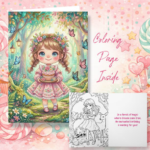 Carte Jolie Fille dans une Forêt Enchantée Anniversaire 