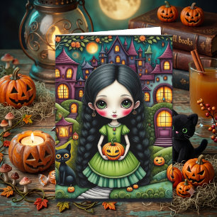 Carte Jolie fille gothique citrouille Halloween page de 