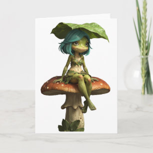 Carte Jolie fille grenouille assise sur un champignon