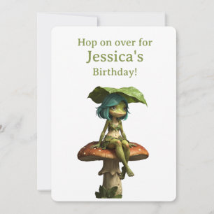 Carte Jolie fille grenouille assise sur un champignon