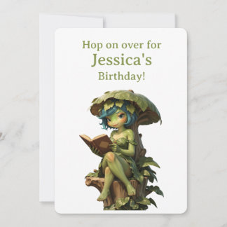 Carte Jolie Fille Grenouille Lisant un Livre Sous une Fe