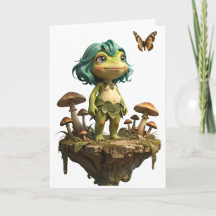 Carte Jolie Fille Grenouille Parmi les Champignons avec