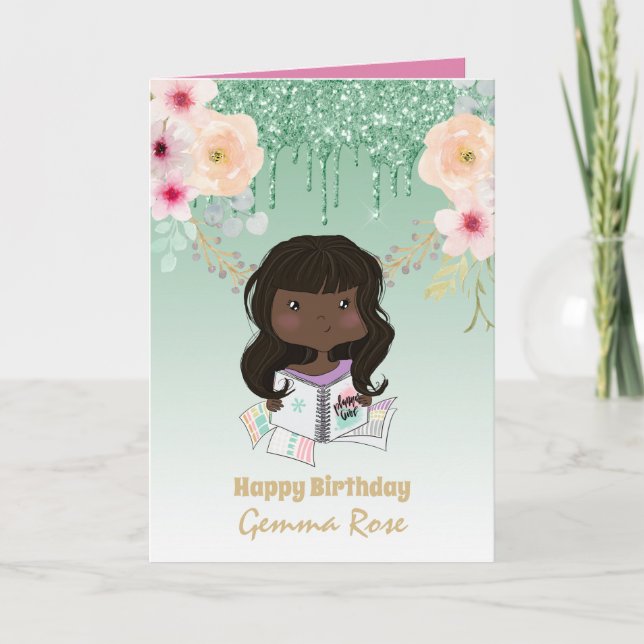 Carte Jolie Fille Noire Anniversaire - Beaucoup de Thème (Devant)