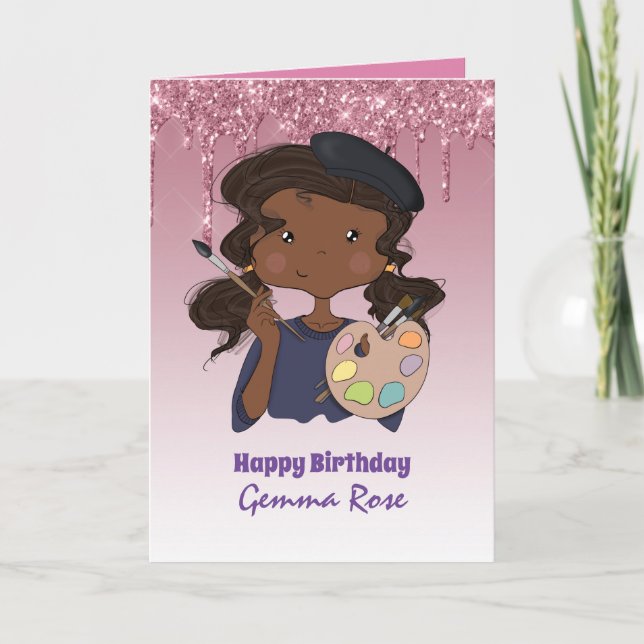 Carte Jolie Fille Noire Anniversaire - Beaucoup de Thème (Devant)
