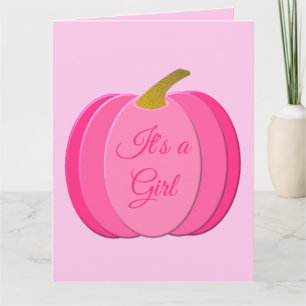 Carte Jolie fille rose bébé Citrouille Genre Révéler per