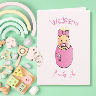 Carte Jolie Fille Rose Félicitations Baby Shower Unique