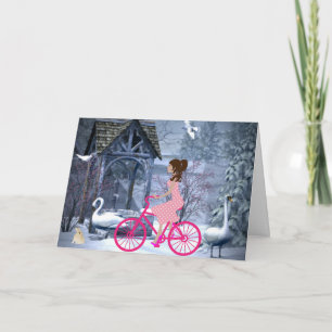 Carte Jolie Fille Sur Un Vélo Rose Hiver