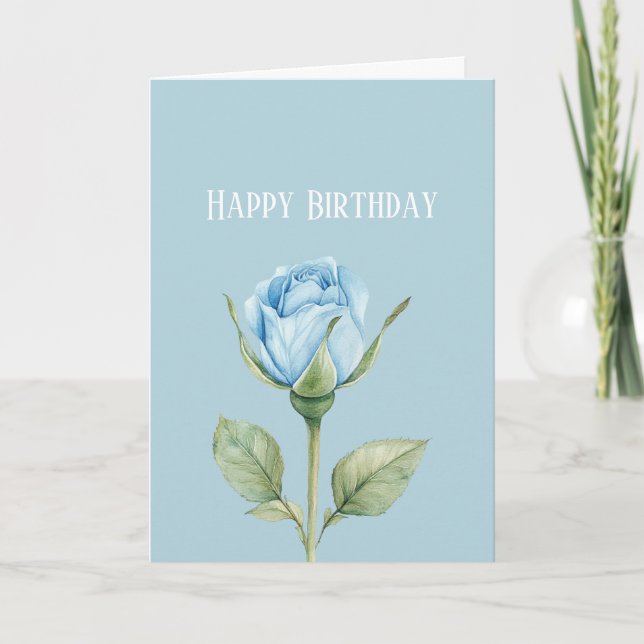 Carte Jolie Fleur De Rose Bleue Clair Anniversaire (Devant)