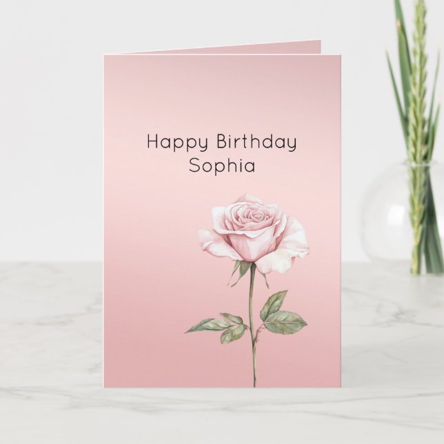 Carte Jolie Fleur De Rose Rose Foncé Anniversaire (Devant)