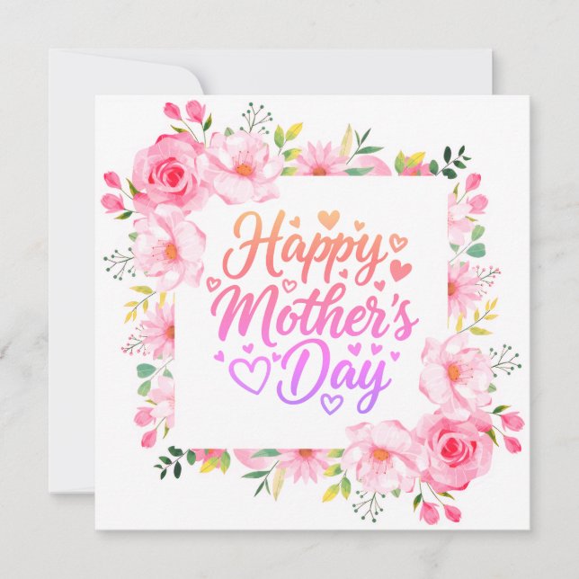 Carte Jolie Fleur Rose Joyeuse Fête des Mères (Devant)
