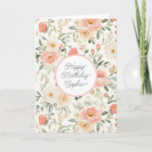 Carte Jolie Fleur Rose Pêche Anniversaire