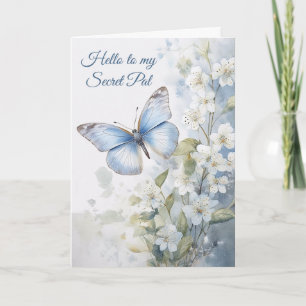 Carte Jolie Fleurs blanches et Papillon bleu Secret Pal